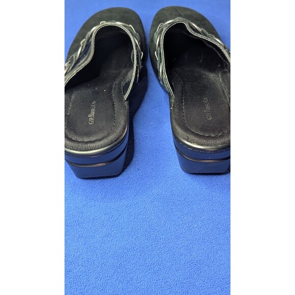 GH Bass PORTER Mule Clogs Black Suede W/Woven Front Buckle Preowned Womens Sz 8M - Picture 3 of 11